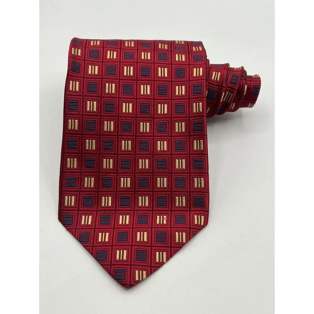 JOS. A. BANK Men's Silk‎ Necktie ITALY Designer Geometric Red Multicolor